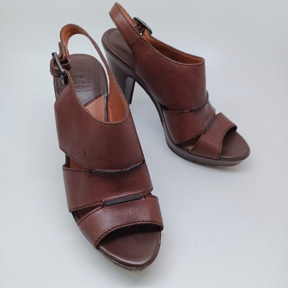Lucky Brand Heels Brown Leather Peggy Sling Back Open Toe Sandals Womens 7M 37 - Picture 13 of 16